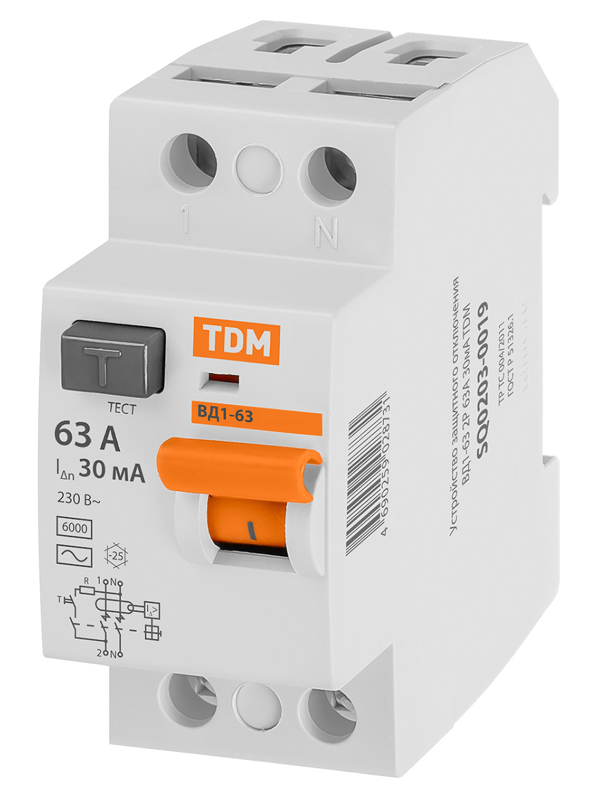 Устройство защитного отключения TDM ELECTRIC SQ0203-0018 ВД1-63 2Р 63А 300мА