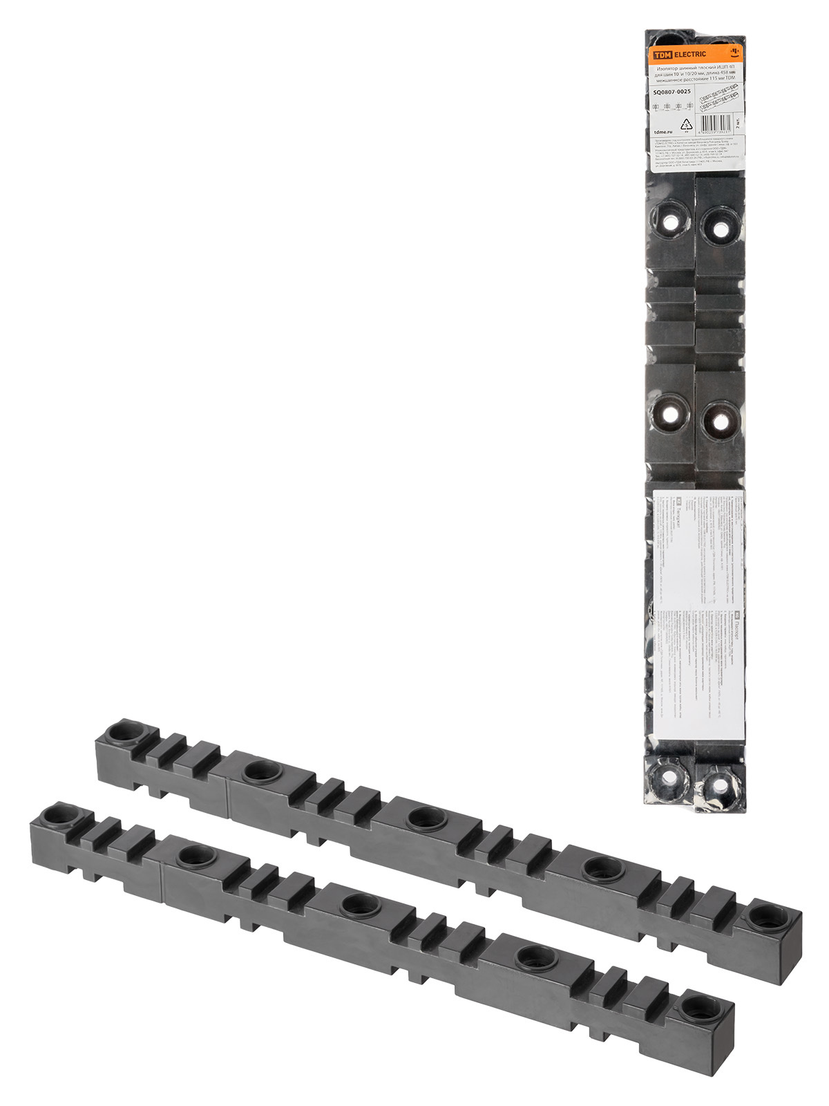Изолятор шинный плоский TDM ELECTRIC SQ0807-0025 ИШП 4П для шин 10 и 10/20 мм, длина 458 мм межшинное расстояние 115 мм (Упаковка 2шт)