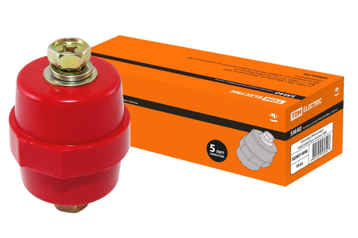Изолятор шинный TDM ELECTRIC SQ0807-0046 SM40 силовой Н40хD40хМ10мм с болтом (Упаковка 10шт)