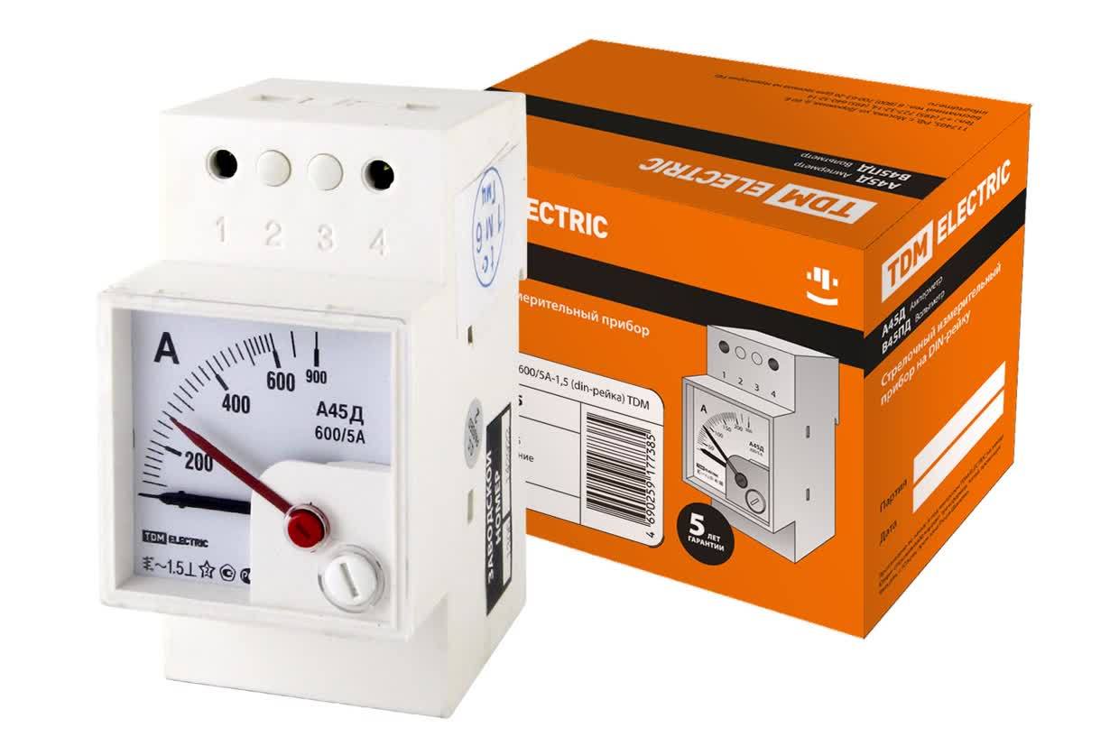 Амперметр TDM ELECTRIC SQ1102-0305 А45Д 600/5А-1,5 (DIN-рейка)