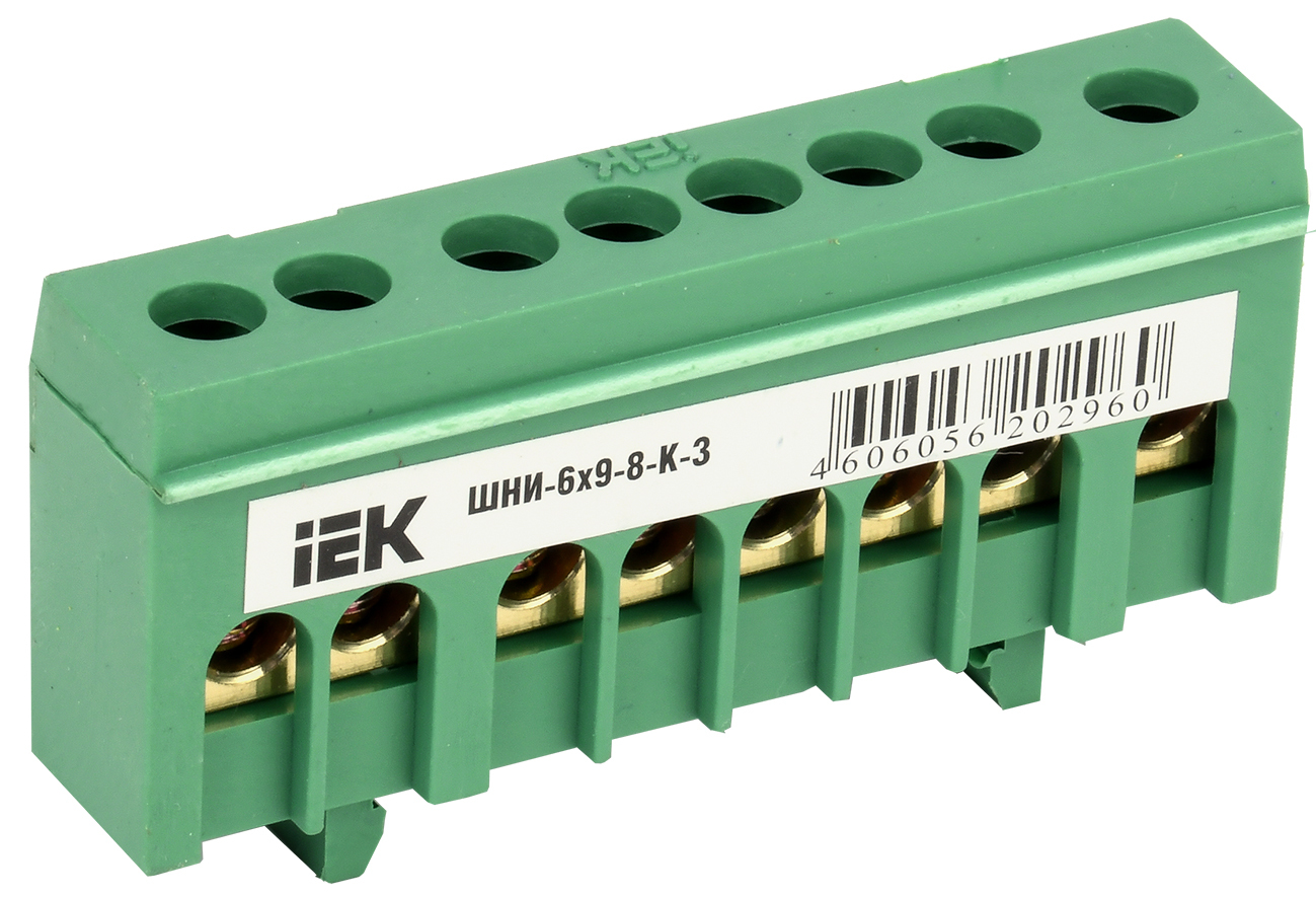 Шина YNN10-69-8KD-K06 ∙ Шина PE "земля" в корп изол на DIN-рейку ШНИ-6х9-8-К-З IEK