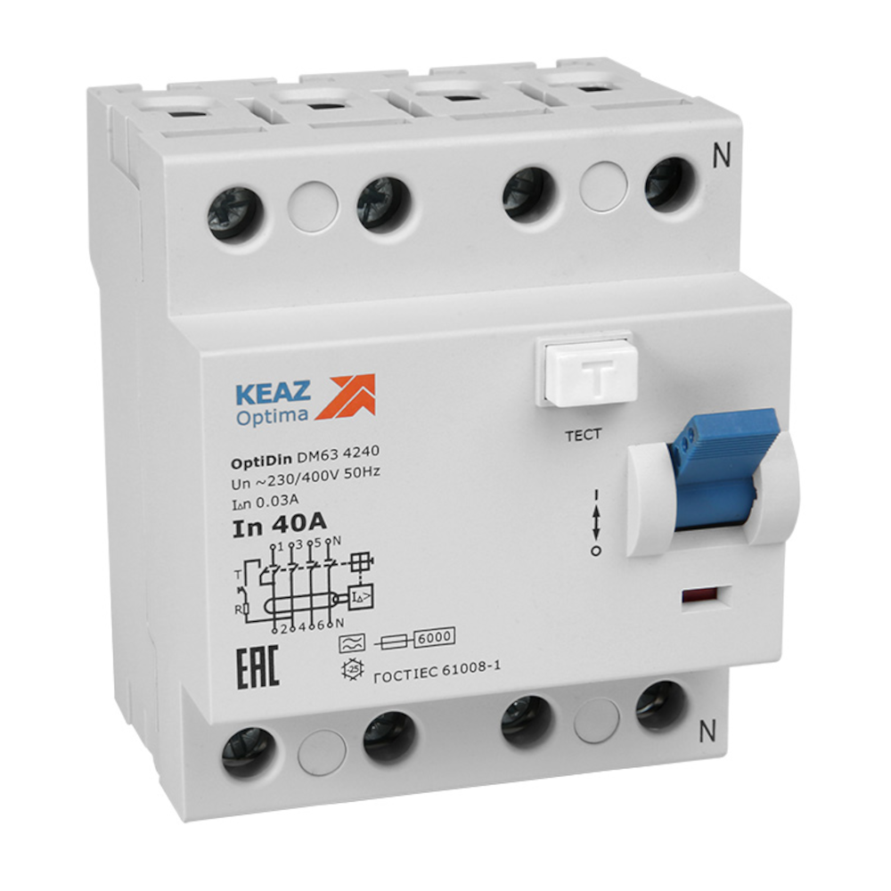 Устройство защитного отключения КЭАЗ 254212 OptiDin DM63-4340-AС-УХЛ4 (4P, 40, 100mA)