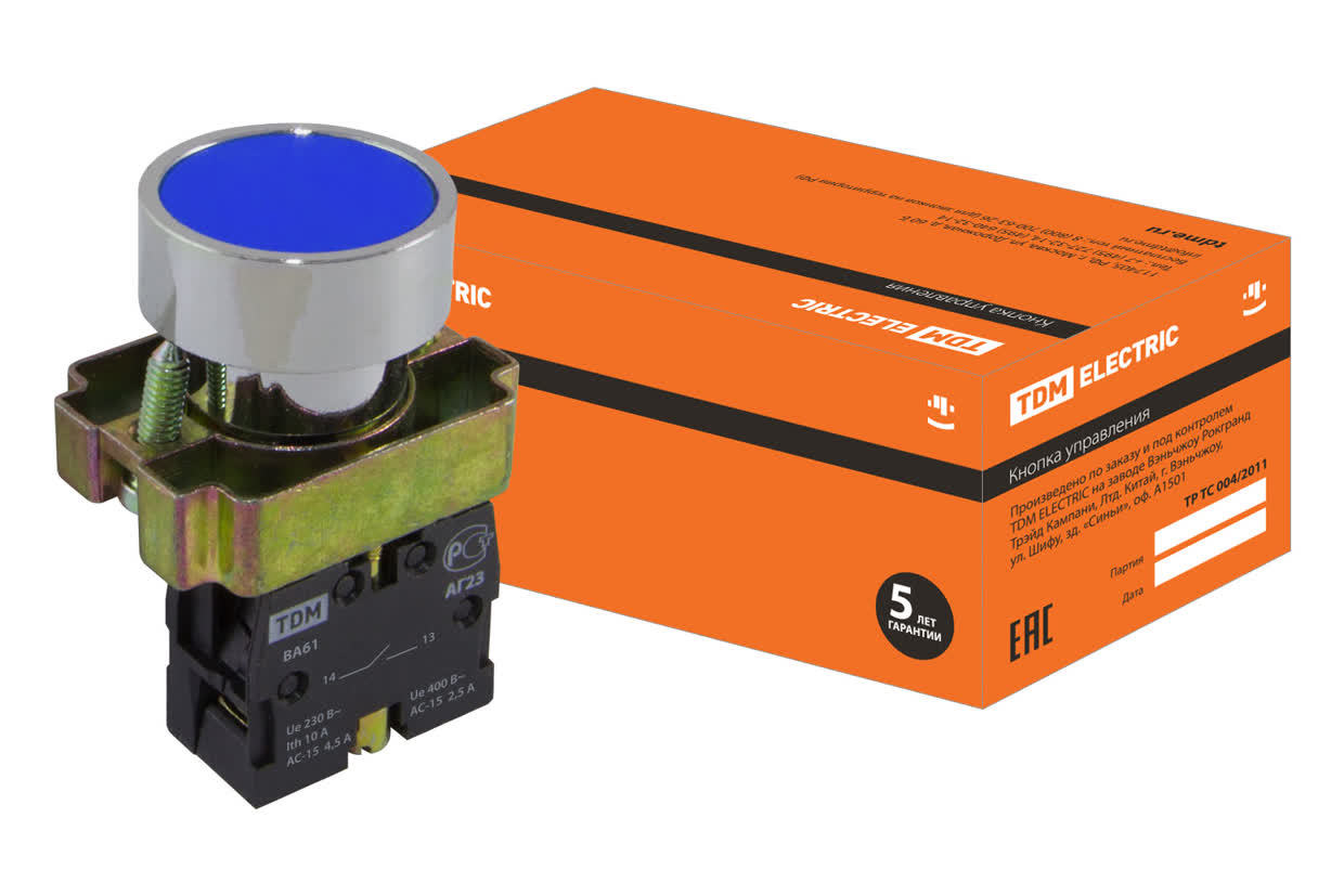 Кнопка TDM ELECTRIC SQ0704-0041 SB2-BА61 с возвратом, синяя