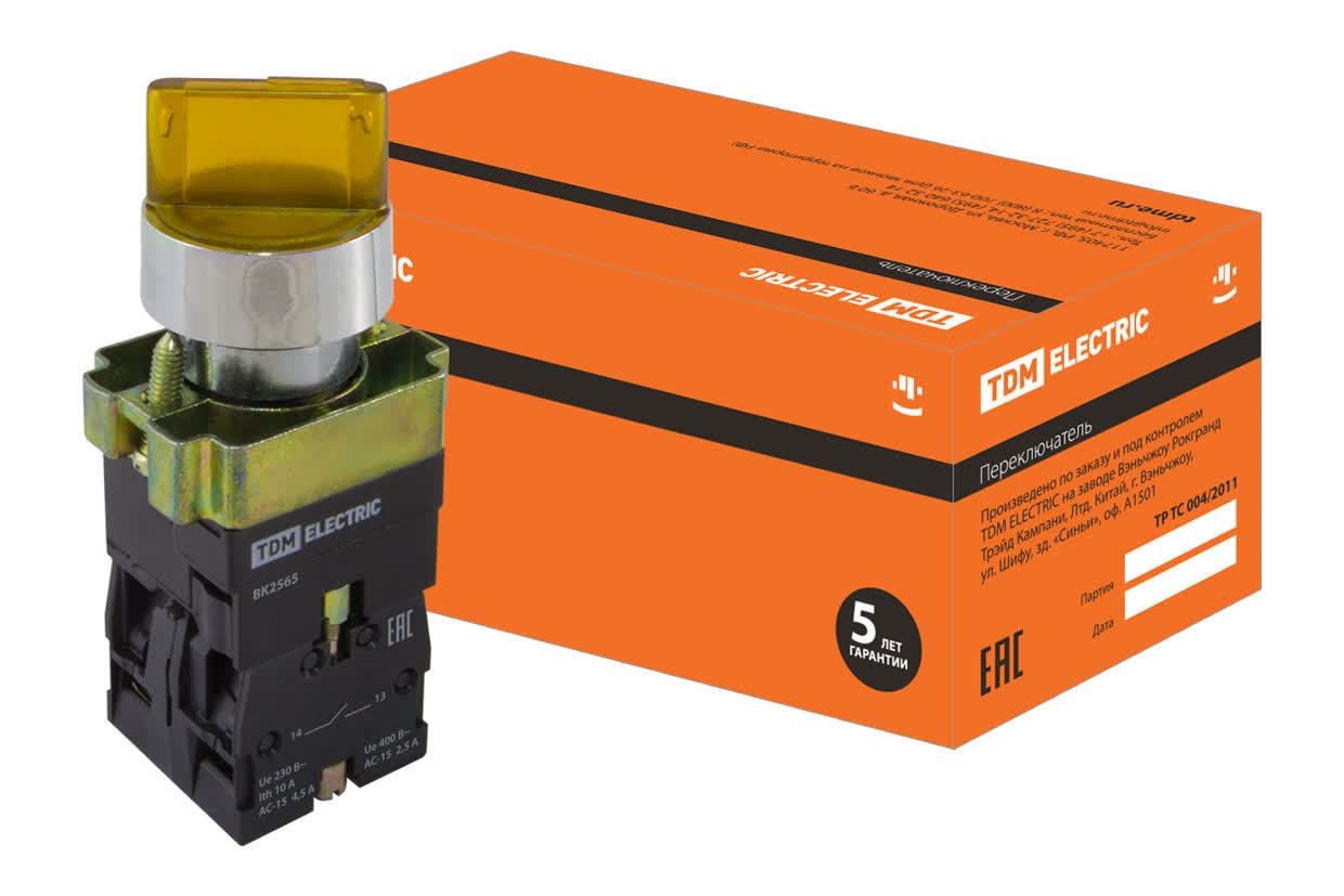 Переключатель TDM ELECTRIC SQ0703-0016 SB2-BK2565 с фиксацией, с подсветкой 230 В LED, желтый