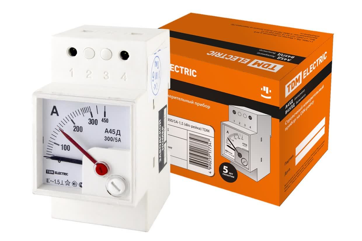 Амперметр TDM ELECTRIC SQ1102-0303 А45Д 300/5А-1,5 (DIN-рейка)