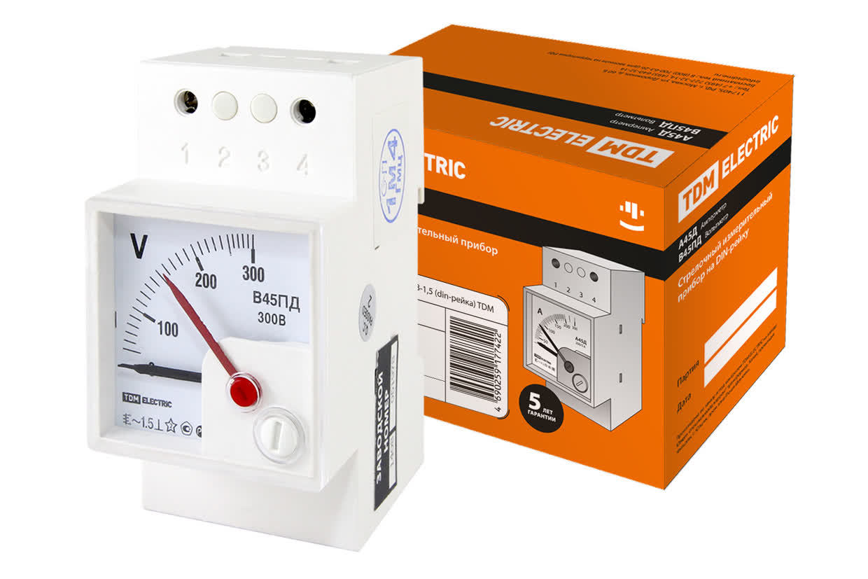 Вольтметр TDM ELECTRIC SQ1102-0307 В45ПД 300В-1,5 (DIN-рейка)