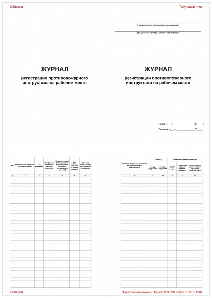 Журнал Журнал регистрации противопожарного инструктажа на