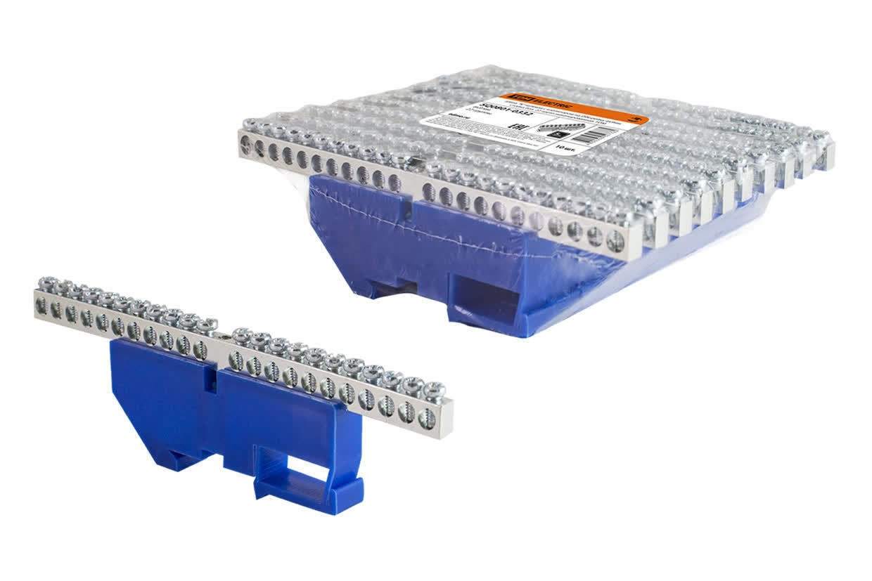 TDM ELECTRIC SQ0801-0332 Шина "N" нулевая с изолятором на DIN-рейку 6x9мм стойка бол. 22 групп никел. (Упаковка 10шт)