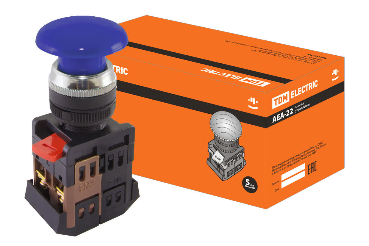 Кнопка грибовидная TDM ELECTRIC SQ0704-0017 AEА-22 синий
