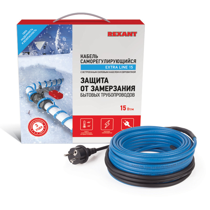 Кабель 51-0618 ∙ Кабель греющий саморегулирующийся REXANT 15MSR-PB, на трубу, 6 м/90 Вт