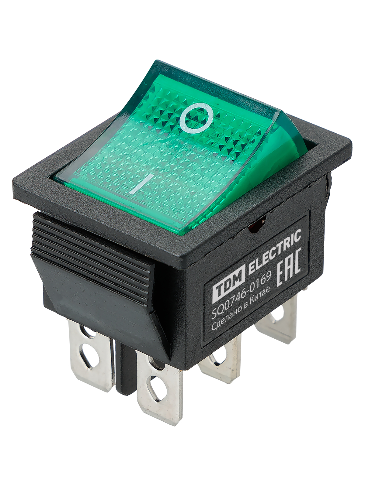 Выключатель клавишный TDM ELECTRIC SQ0746-0169 KCD4-202N 250В AC/DC, 2P, 15А, (6с), ON-ON, зеленая клавиша с LED подсветкой