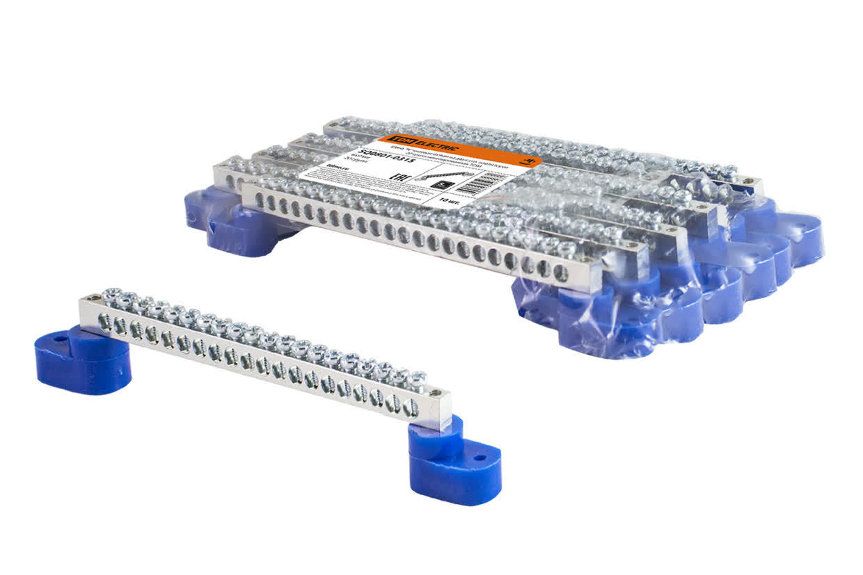 TDM ELECTRIC SQ0801-0316 Шина "N" нулевая 6х9мм на двух угл. изоляторах 24 групп никелированная (Упаковка 10шт)