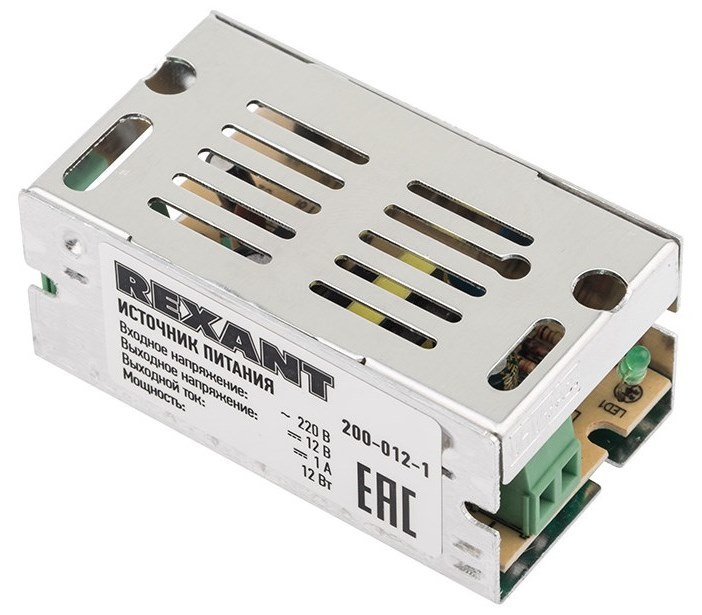 200-012-1 ∙ Источник питания 220 V AC/12 V DC 1 A 12 W, без влагозащиты (IP23) Rexant