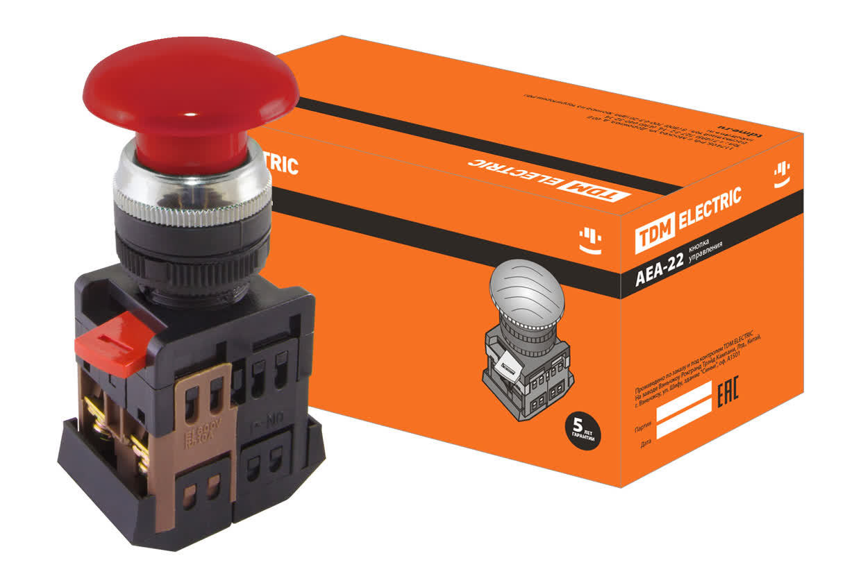 Кнопка грибовидная TDM ELECTRIC SQ0704-0015 AEА-22 красный