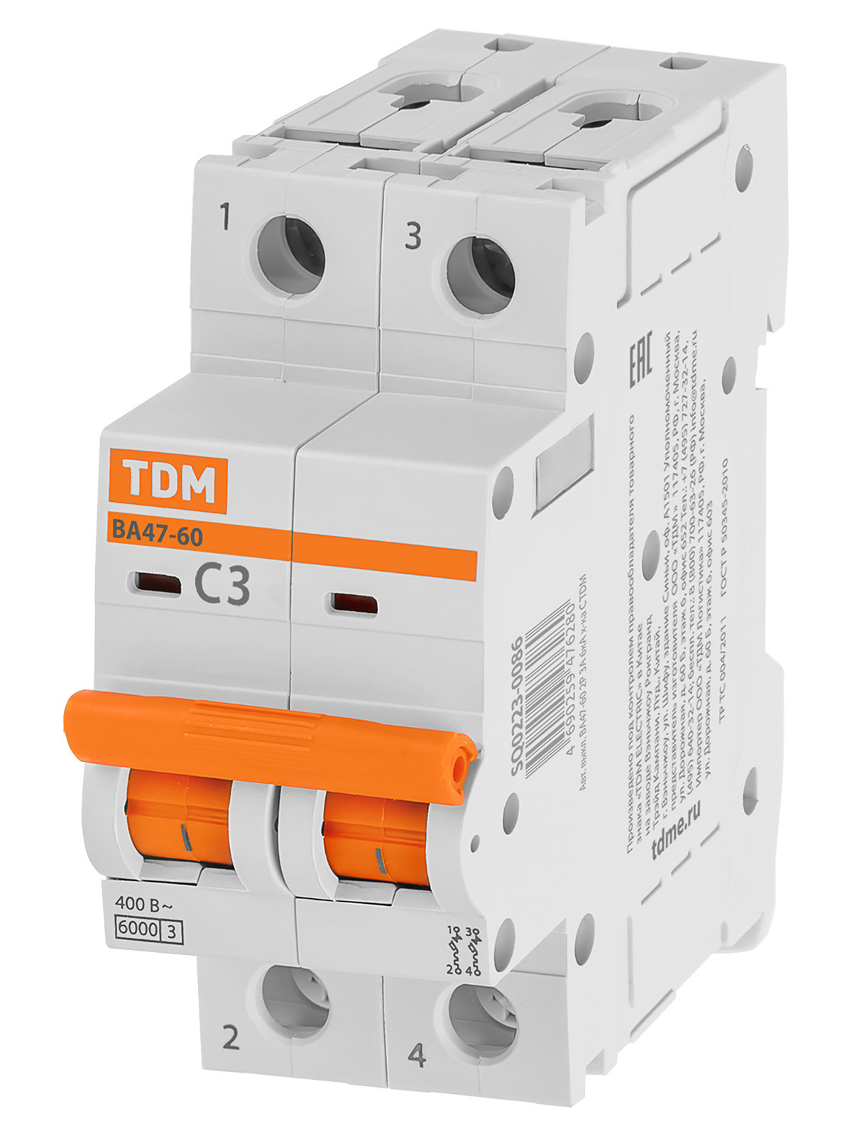 Выключатель автоматический модульный TDM ELECTRIC SQ0223-0086 ВА47-60 2Р 3А 6кА х-ка С