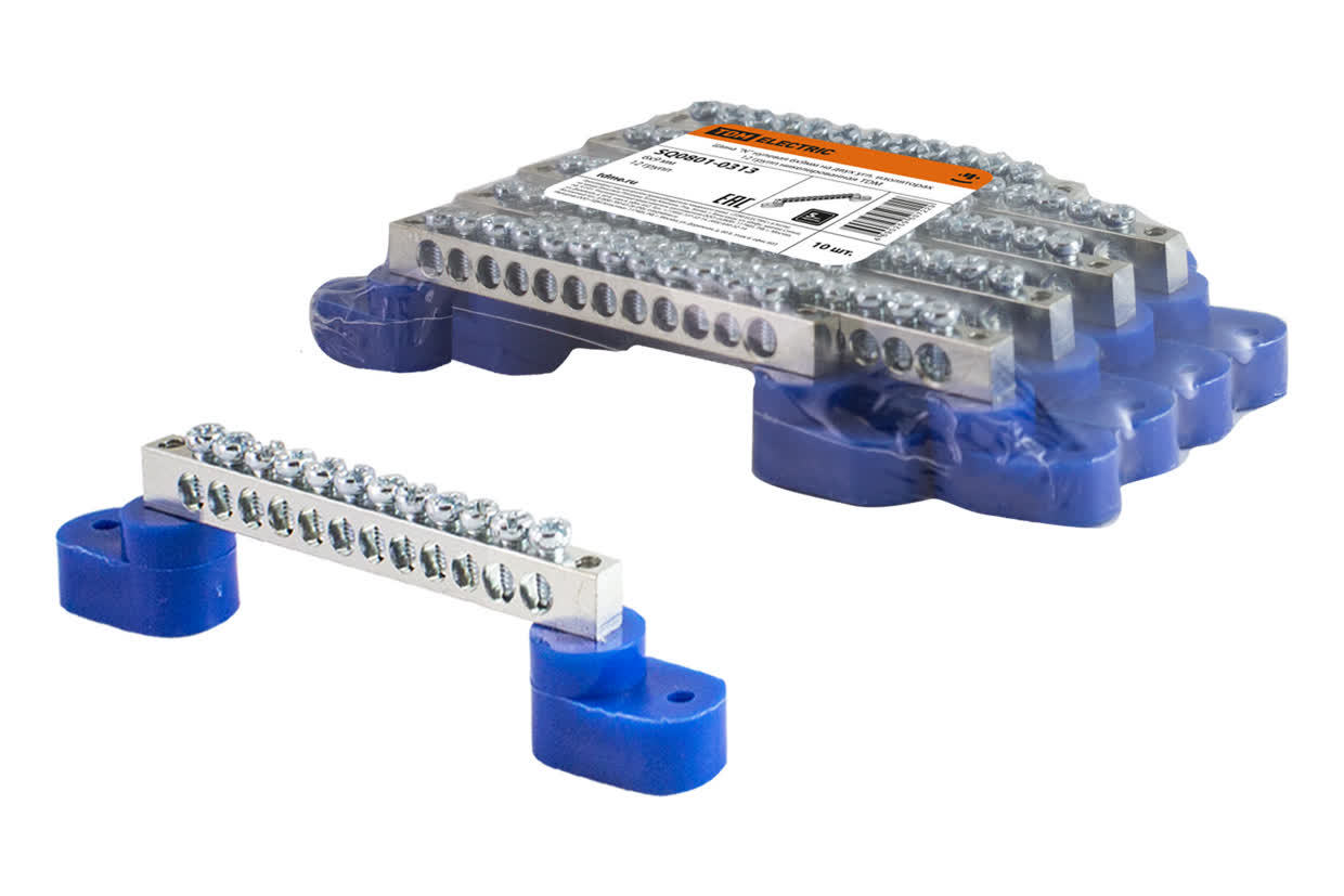 TDM ELECTRIC SQ0801-0314 Шина "N" нулевая 6х9мм на двух угл. изоляторах 14 групп никелированная (Упаковка 10шт)
