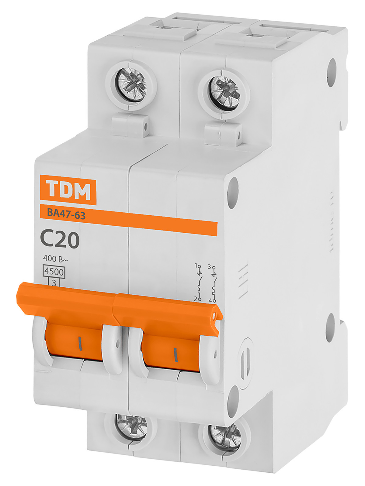 Выключатель автоматический модульный TDM ELECTRIC SQ0218-0027 ВА47-63 2Р 20А 4,5кА х-ка С