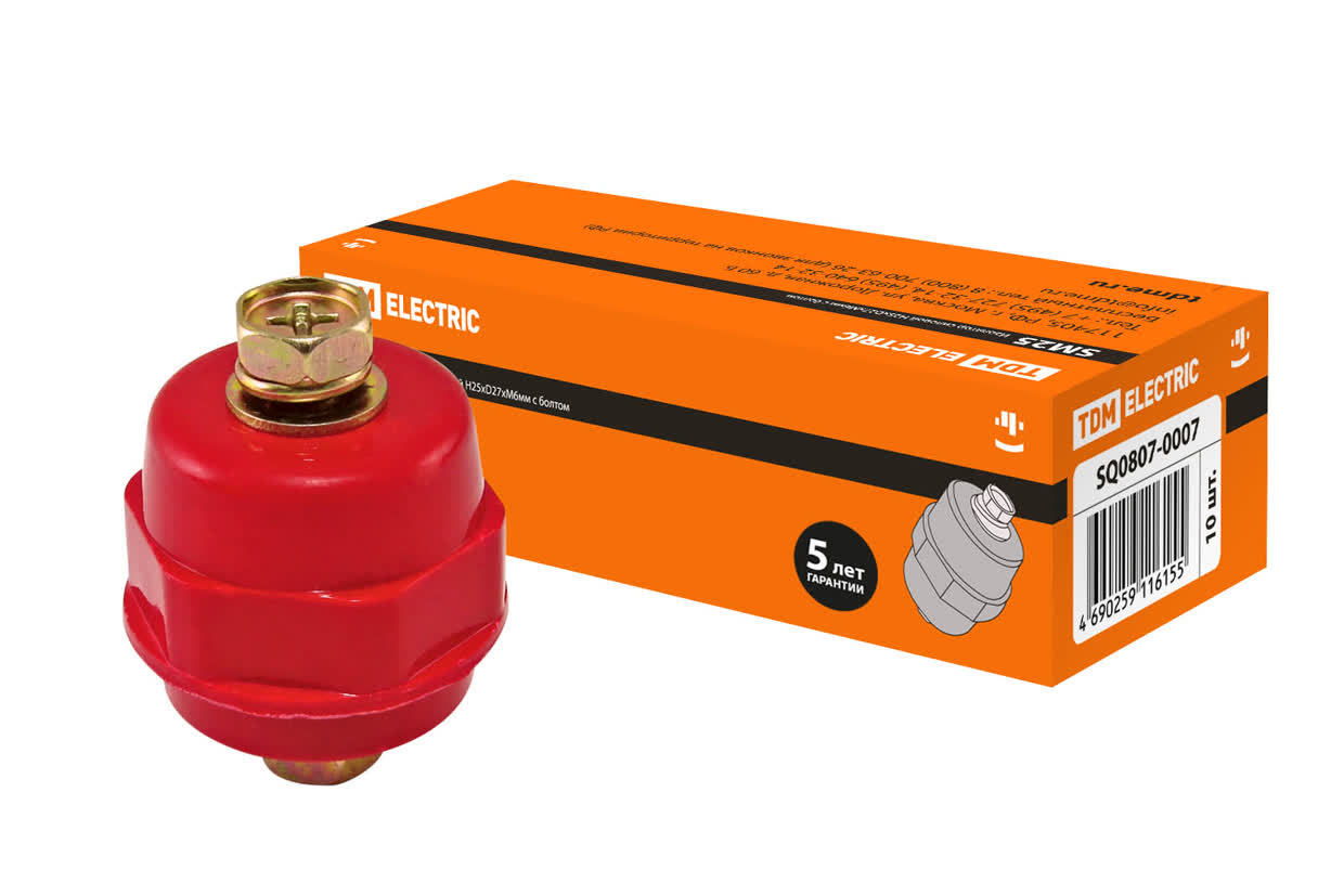 Изолятор шинный TDM ELECTRIC SQ0807-0056 SM30 силовой Н30хD27хМ8мм с болтом (Упаковка 10шт)