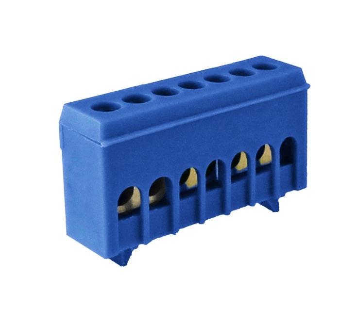 TDM ELECTRIC SQ0801-0092 Шина "N" нулевая в синем изоляторе на DIN-рейку 6x9мм 7 групп (Упаковка 10шт)