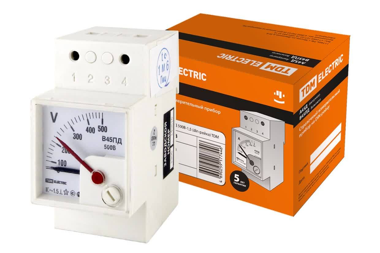 Вольтметр TDM ELECTRIC SQ1102-0308 В45ПД 500В-1,5 (DIN-рейка)