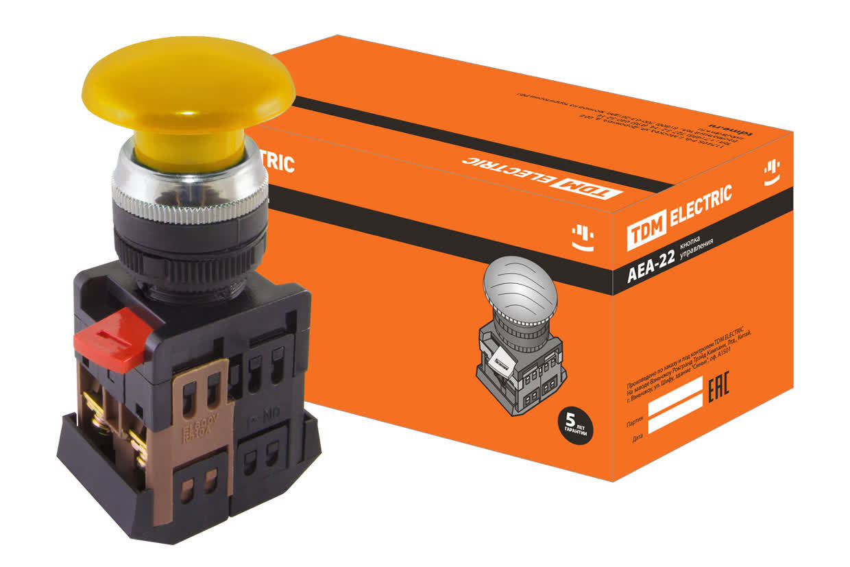Кнопка грибовидная TDM ELECTRIC SQ0704-0036 AEА-22 желтый