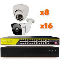 Комплект видеонаблюдения IP 2Мп Ps-Link KIT-B2816IP-POE 8 камер для помещения, 16 камер для улицы, ночная съёмка, POE питание