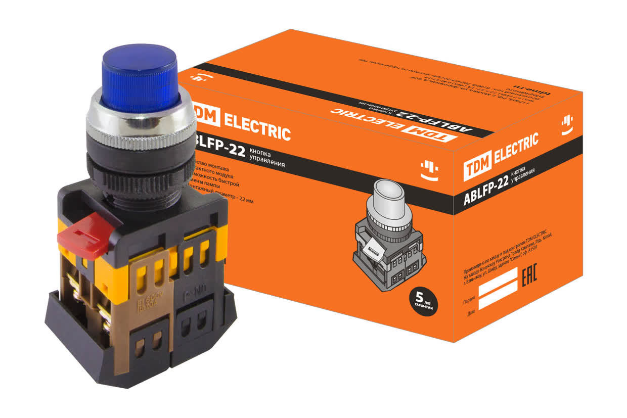 Кнопка с подсветкой TDM ELECTRIC SQ0704-0007 ABLFP-22 синий, неон/230В