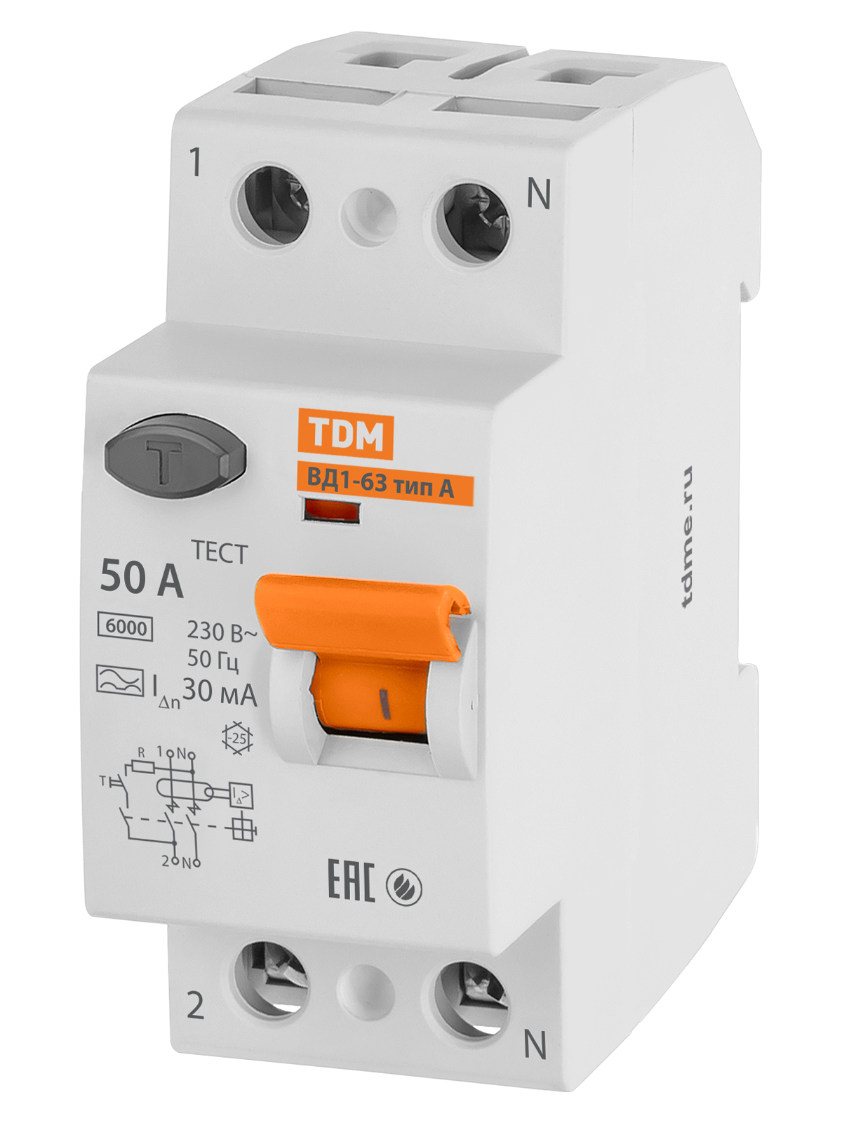 Устройство защитного отключения TDM ELECTRIC SQ0203-0079 ВД1-63 2Р 50А 30мА тип А