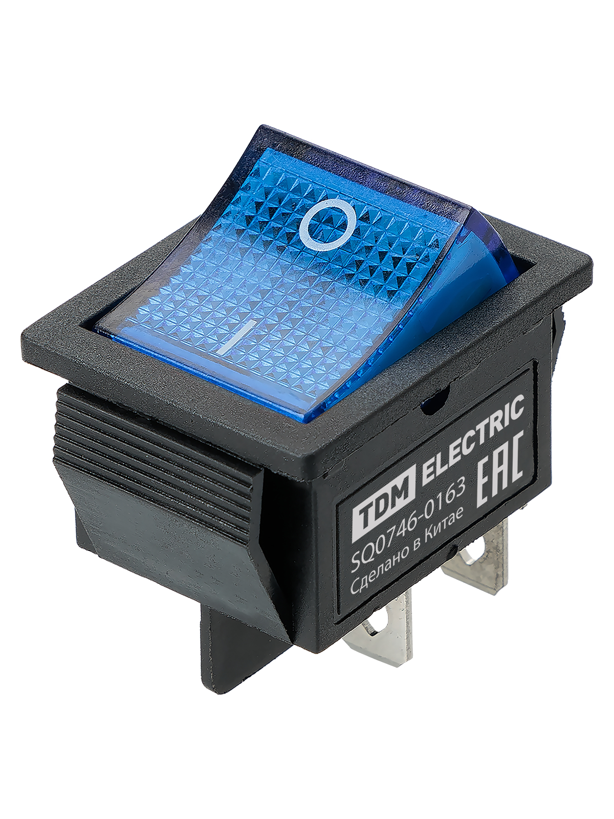 Выключатель клавишный TDM ELECTRIC SQ0746-0163 KCD4-201N 250В AC/DC, 2P, 16А, (4с), ON-OFF, синяя клавиша с LED подсветкой