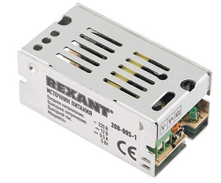 200-005-1 ∙ Источник питания 110-240 V AC/12 V DC 0,5 A 5 W, без влагозащиты (IP23) Rexant