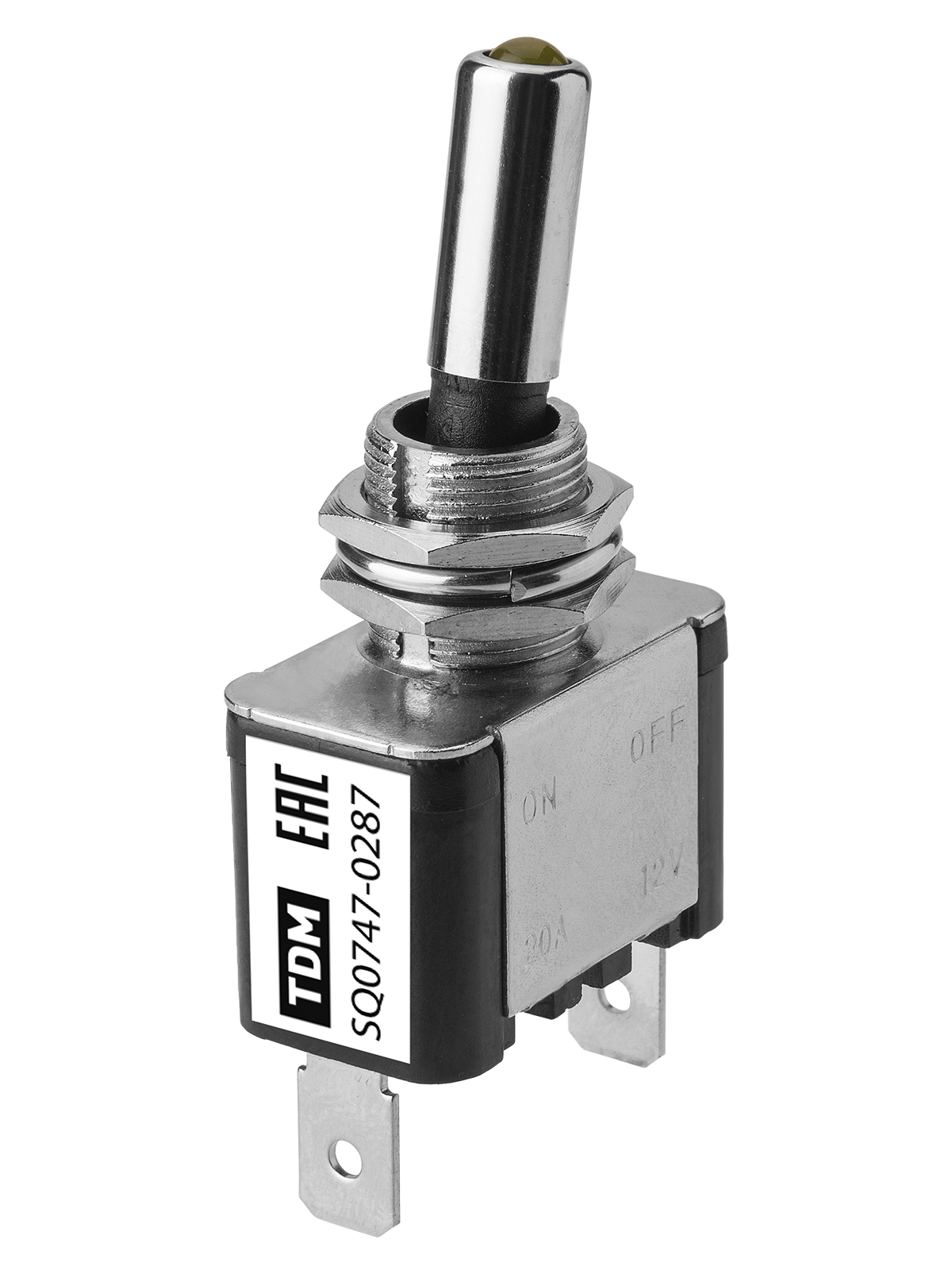 Выключатель-тумблер TDM ELECTRIC SQ0747-0288 ASW-07D 1P 12В AC/DC 25А (3c) ON-OFF с фиксацией с синей LED подсветкой
