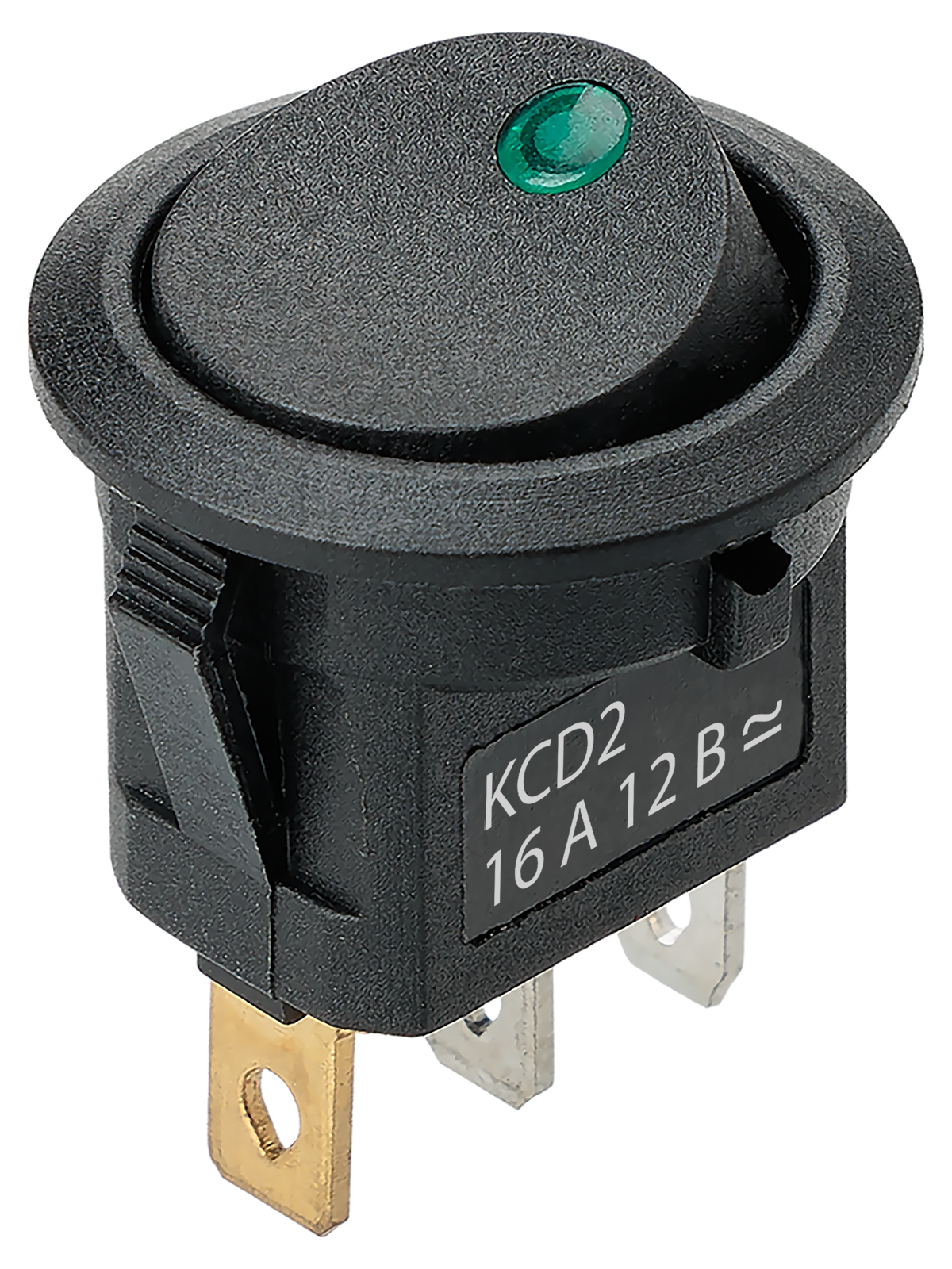 Выключатель клавишный TDM ELECTRIC SQ0746-0149 KCD2-101N-2 12В AC/DC, 1P, 16А, (3с), ON-OFF, черный с зеленой точечной LED подсветкой