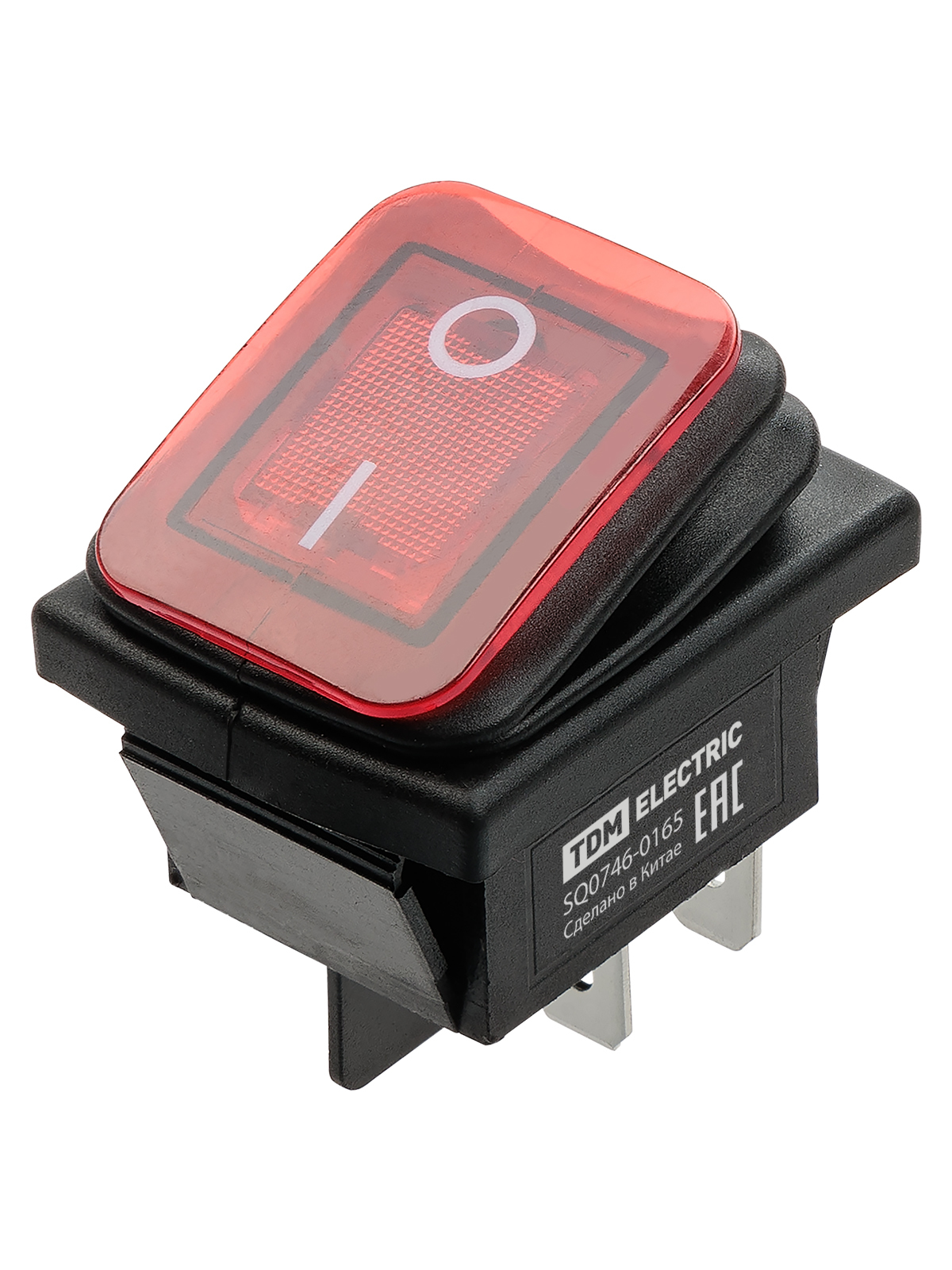 Выключатель клавишный TDM ELECTRIC SQ0746-0165 KCD4-201N/HS 250В AC/DC, 2P, 15А, (4с), ON-OFF, красная клавиша с LED подсветкой, IP54
