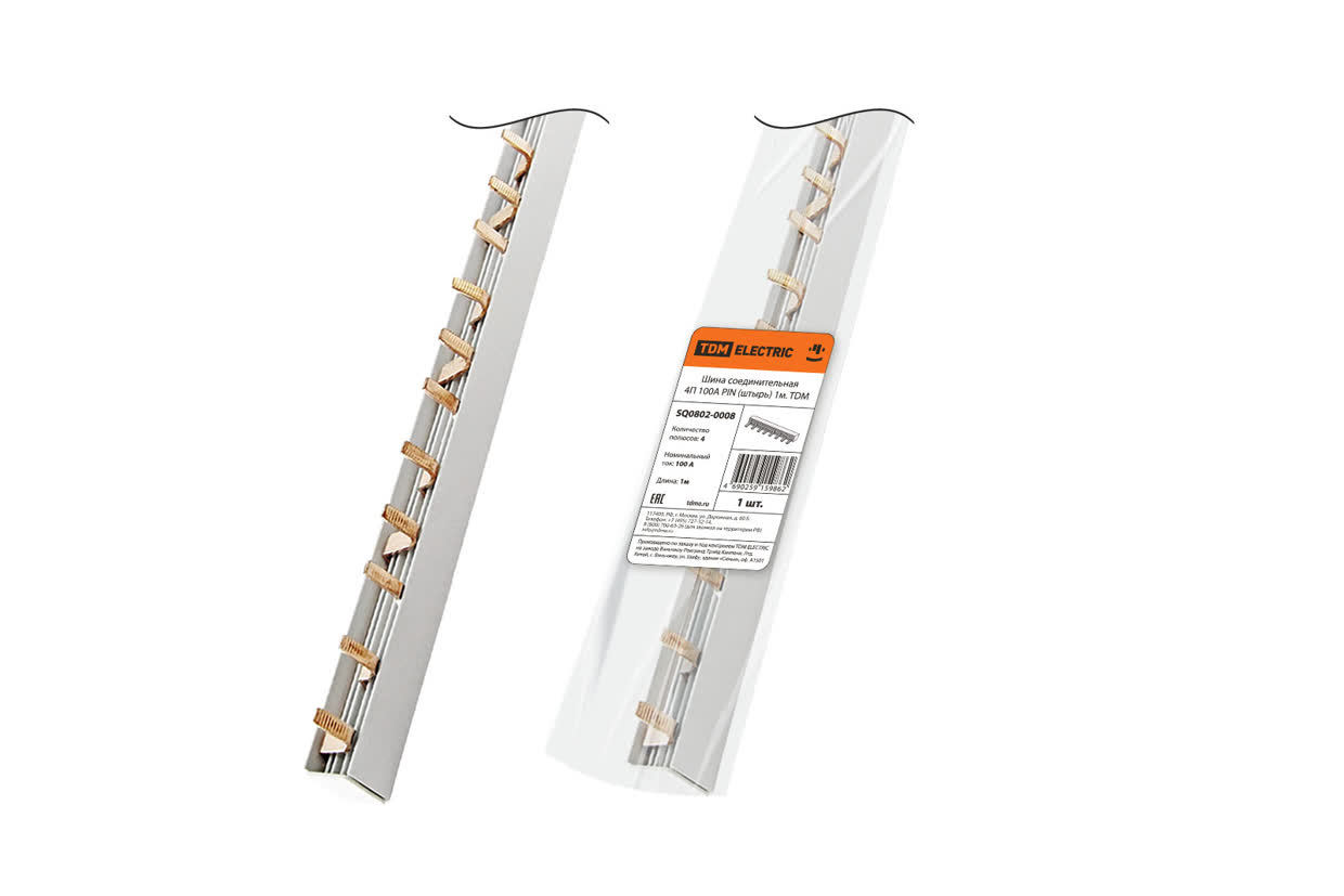 TDM ELECTRIC SQ0802-0008 Шина соединительная 4П 100A PIN (штырь) 1м