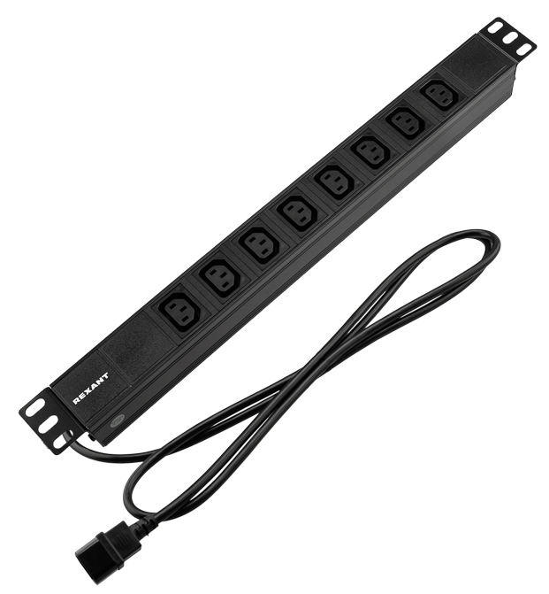 04-0304-1 ∙ Блок распределения питания PDU горизонтальный 1U 8 розеток C13 10A без выкл алюм корп шнур 2м вилка C14 черн
