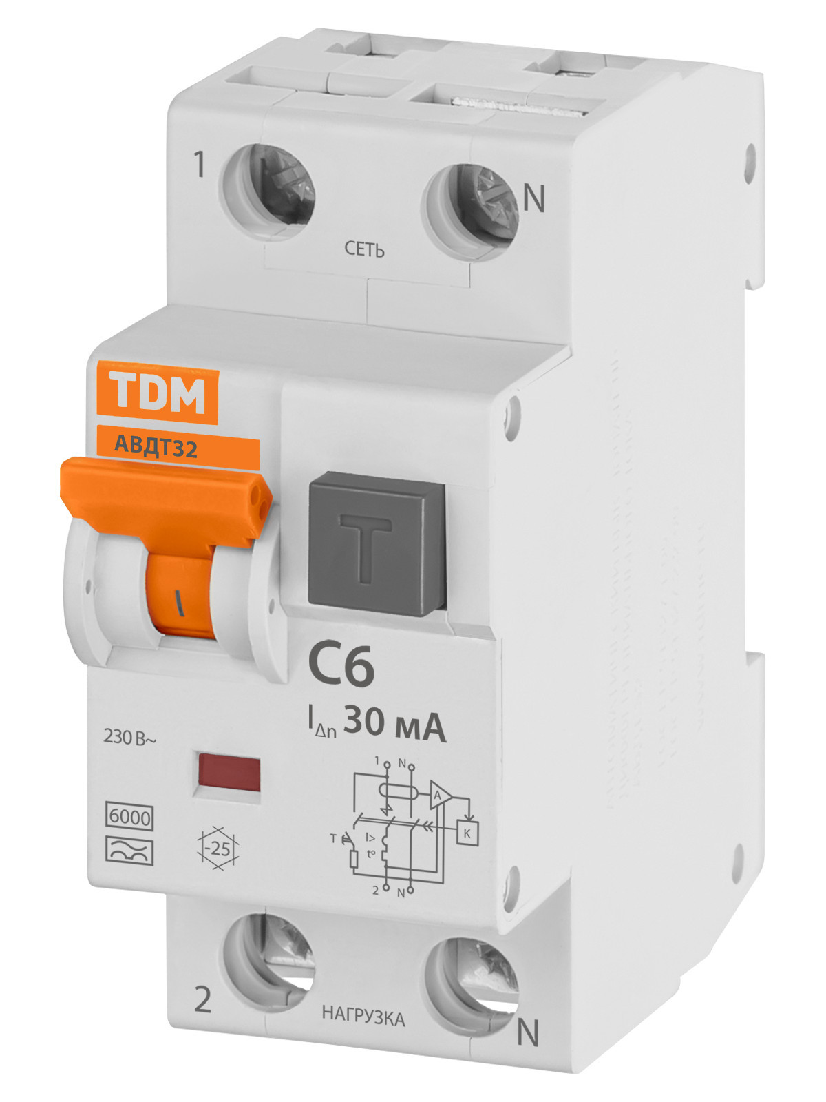 Выключатель автоматический дифференциального тока TDM ELECTRIC SQ0202-0204 АВДТ 32 С6 30мА