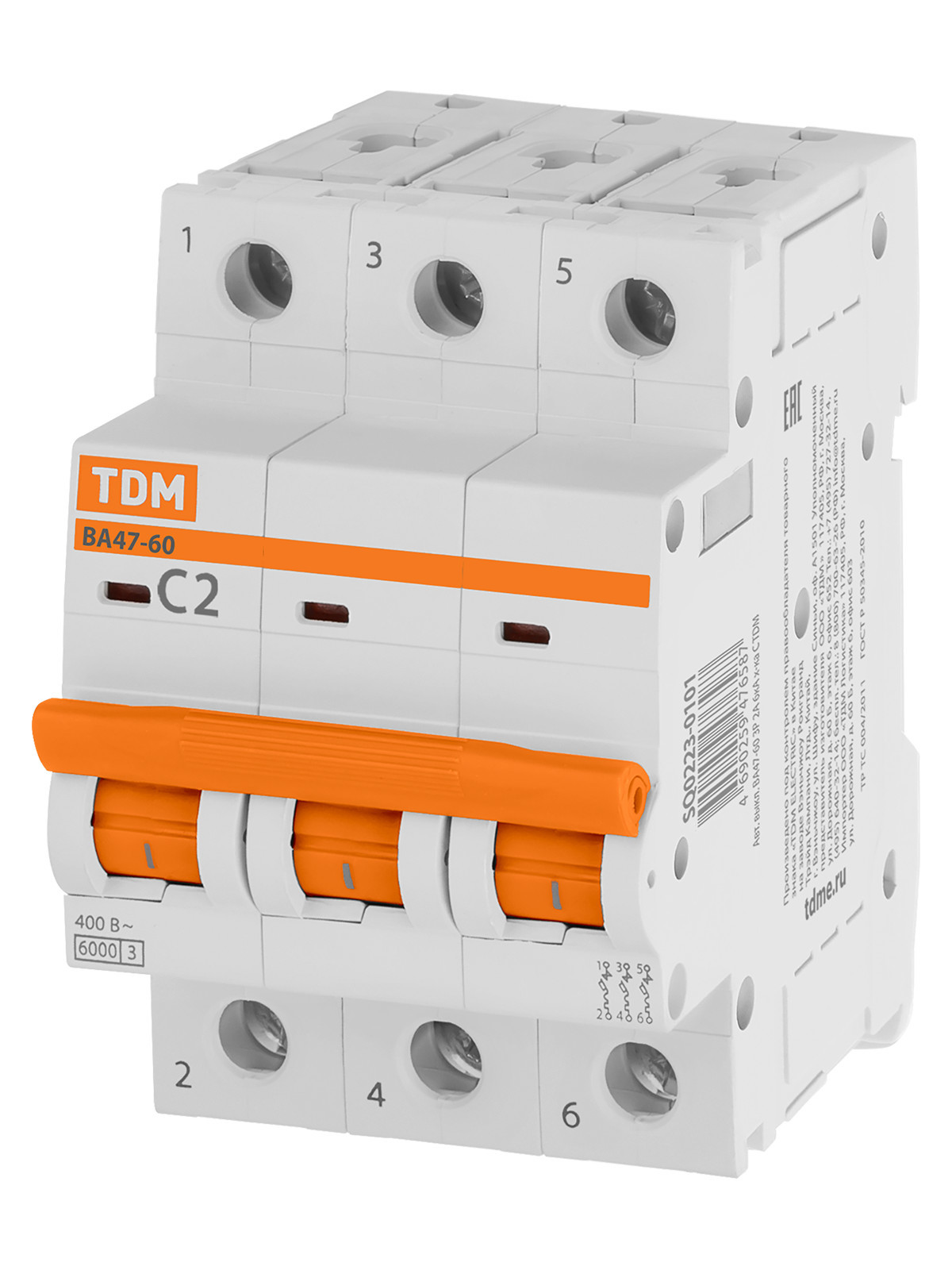 Выключатель автоматический модульный TDM ELECTRIC SQ0223-0101 ВА47-60 3Р 2А 6кА х-ка С