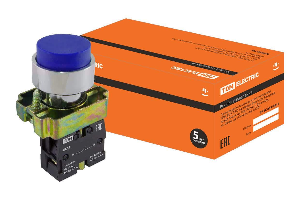 Кнопка TDM ELECTRIC SQ0704-0051 SB2-BL61 с возвратом, синяя