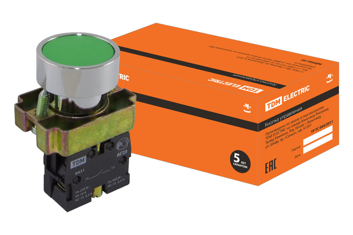 Кнопка TDM ELECTRIC SQ0704-0038 SB2-BА31 с возвратом, зеленая