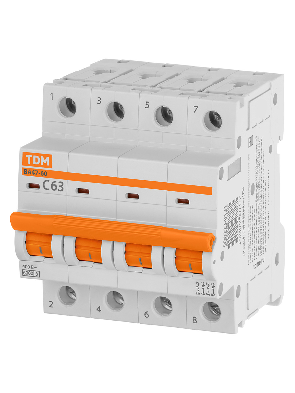 Выключатель автоматический модульный TDM ELECTRIC SQ0223-0131 ВА47-60 4Р 63А 6кА х-ка С