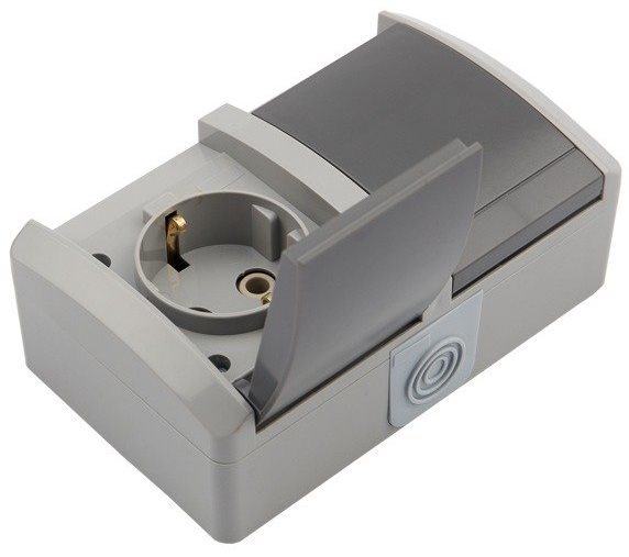 KR-78-0614 ∙ Блок горизонтальный 2 розетки (керамика) INDUSTRIAL IP54 с заземлением, о/у, серый KRANZ