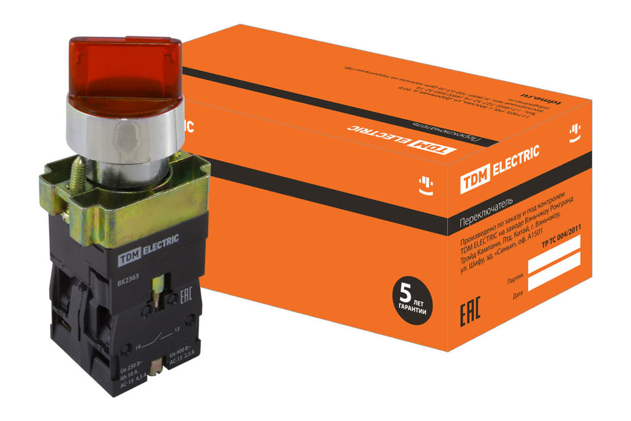 Переключатель TDM ELECTRIC SQ0703-0015 SB2-BK2465 с фиксацией, с подсветкой 230 В LED, красный