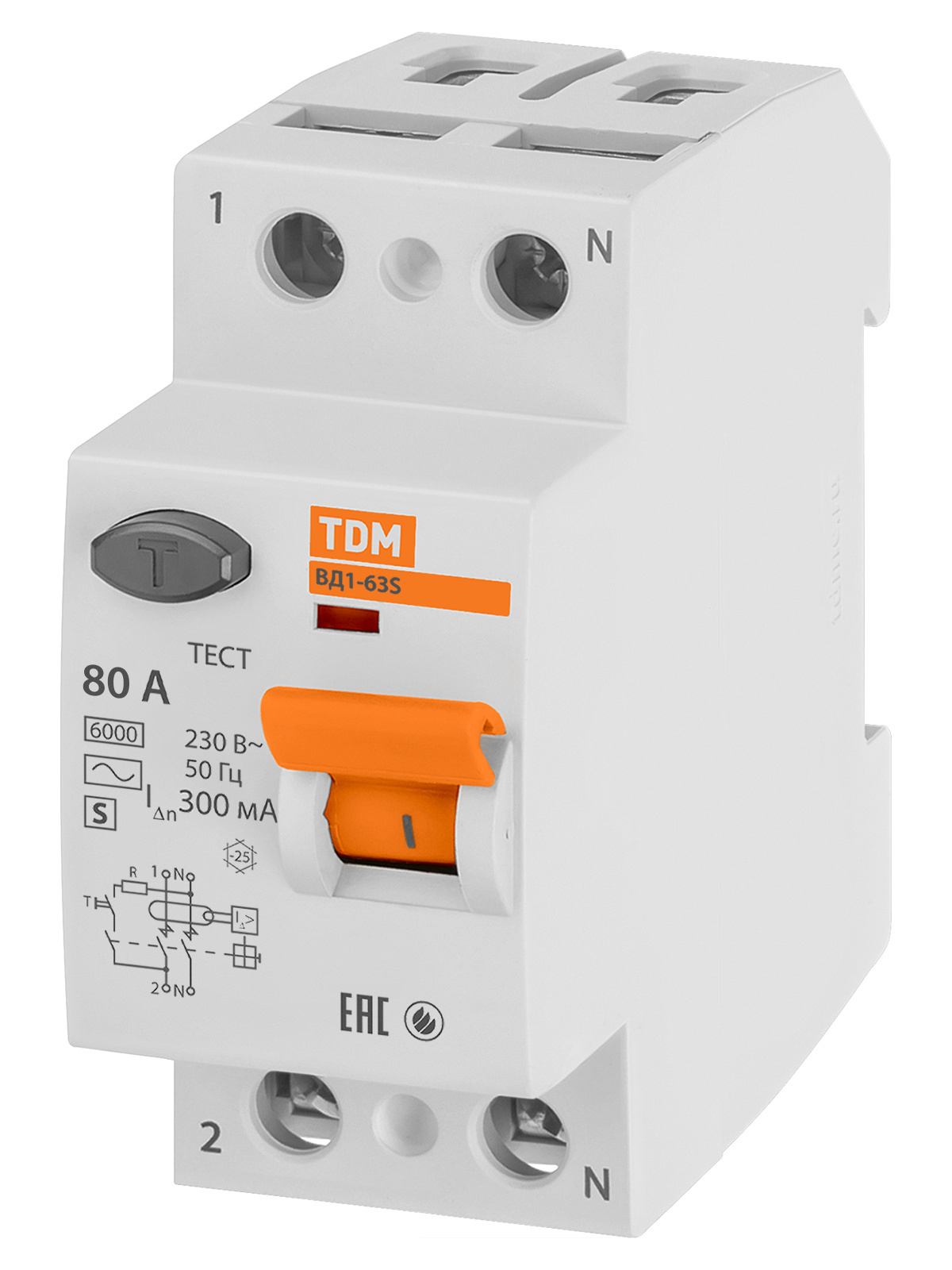 Устройство защитного отключения TDM ELECTRIC SQ0203-0063 ВД1-63S 2Р 80А 300мА