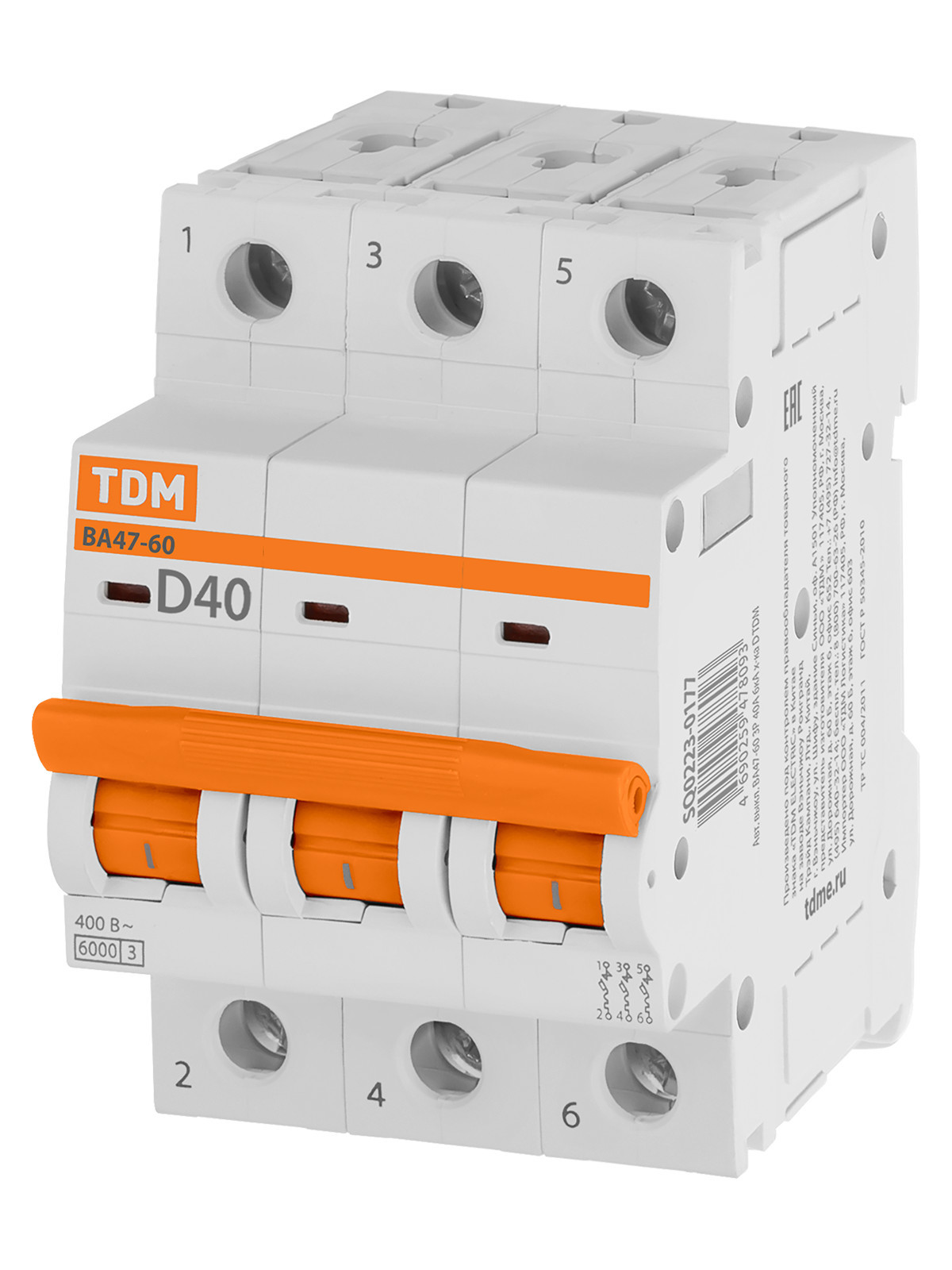 Выключатель автоматический модульный TDM ELECTRIC SQ0223-0177 ВА47-60 3Р 40А 6кА х-ка D