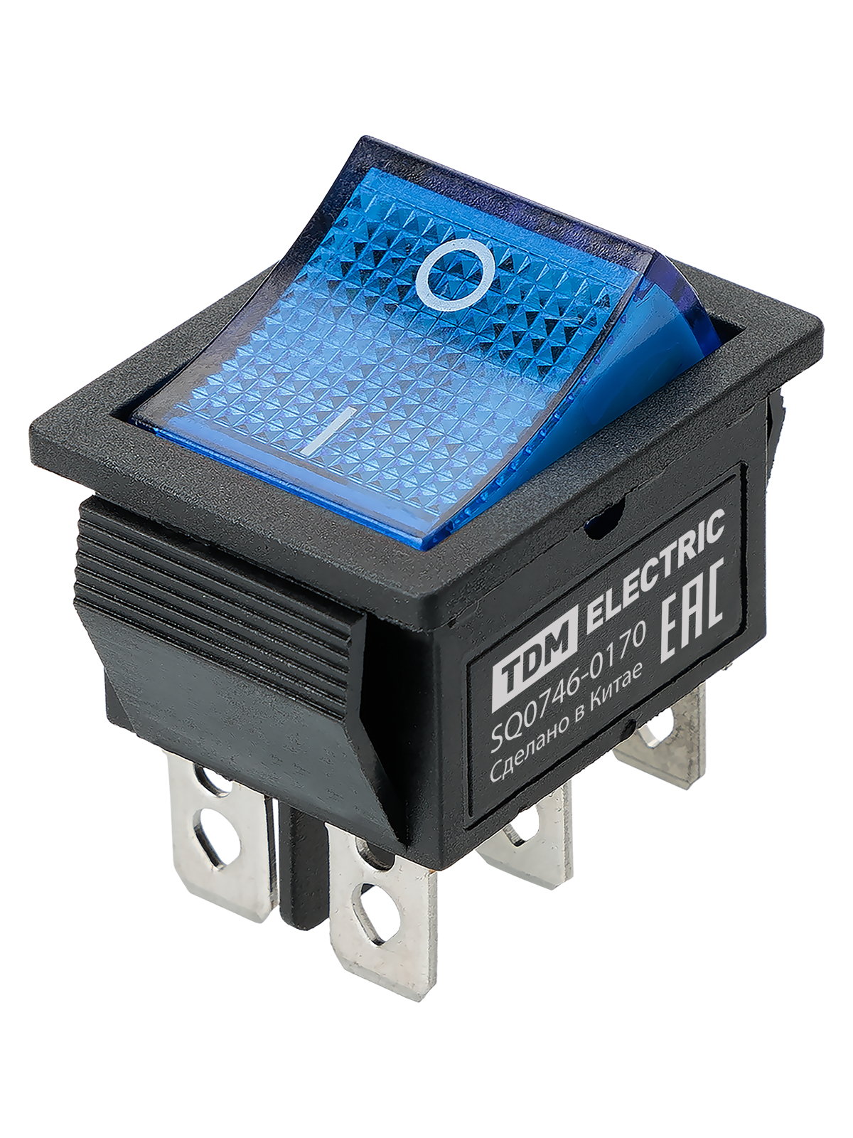 Выключатель клавишный TDM ELECTRIC SQ0746-0170 KCD4-202N 250В AC/DC, 2P, 15А, (6с), ON-ON, синяя клавиша с LED подсветкой