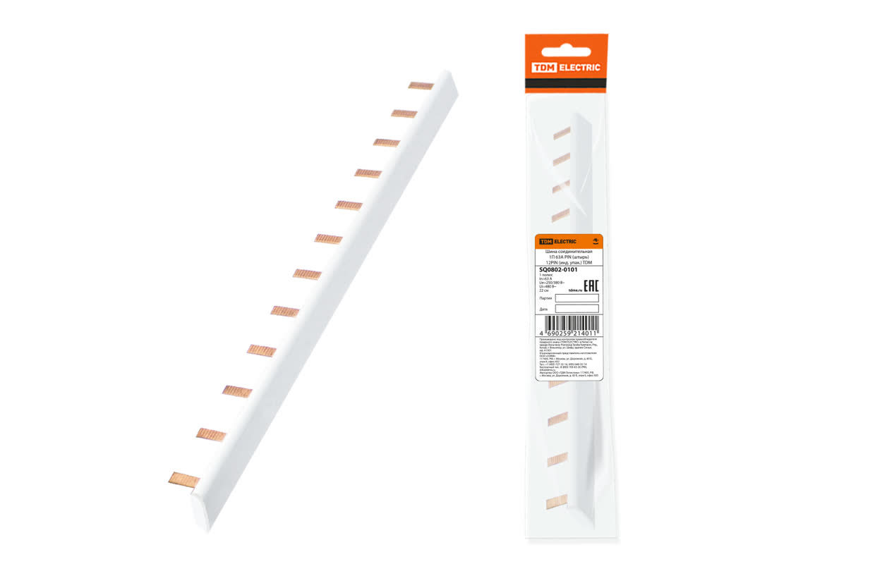 TDM ELECTRIC SQ0802-0101 Шина соединительная 1П 63А PIN (штырь) 12PIN (инд. упак.)