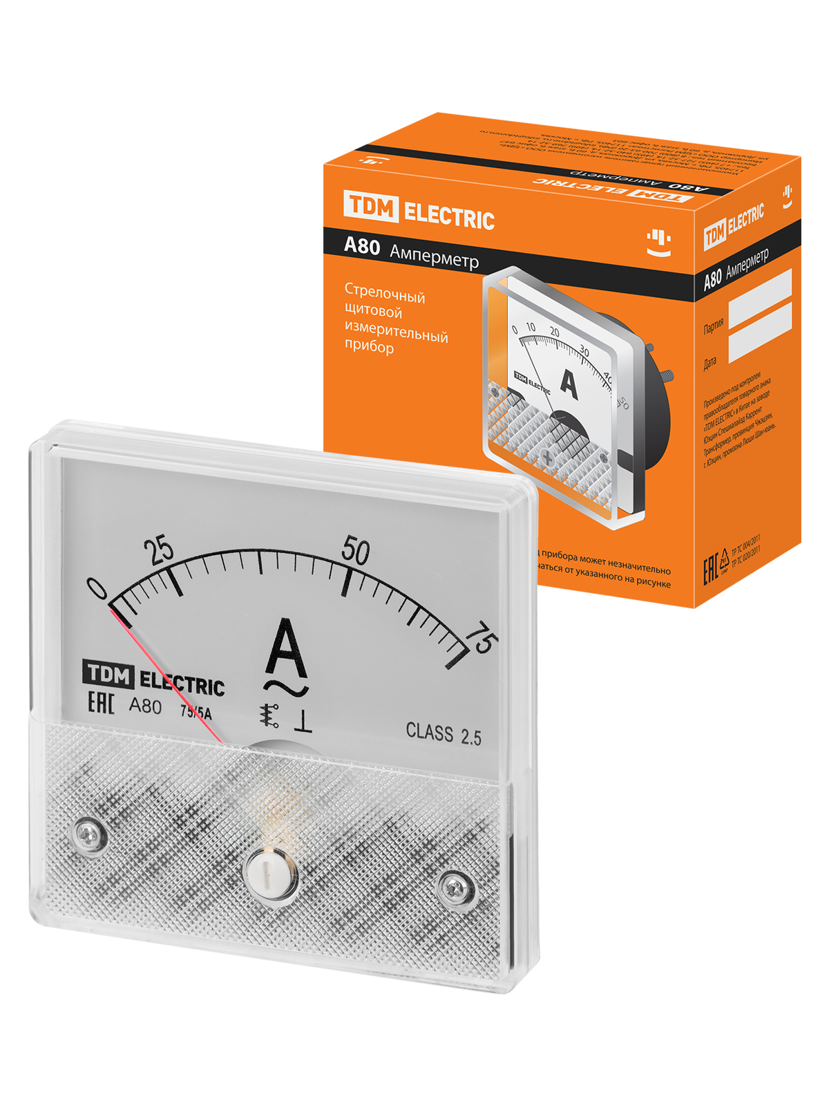 Амперметр TDM ELECTRIC SQ1102-0273 А80 75А/5А-2,5, трансформаторного включения, (поверенный)