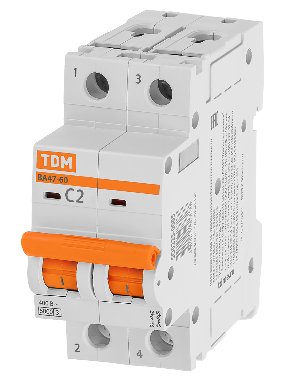 Выключатель автоматический модульный TDM ELECTRIC SQ0223-0085 ВА47-60 2Р 2А 6кА х-ка С