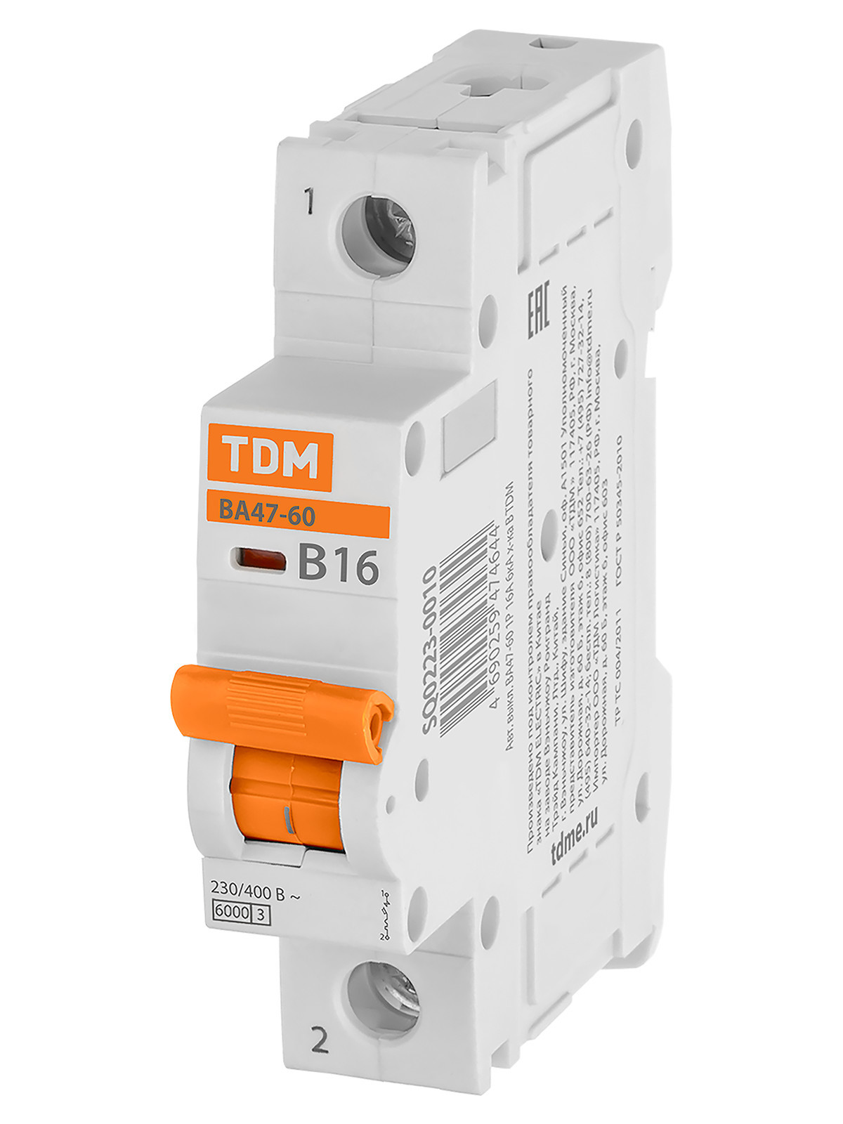 Выключатель автоматический модульный TDM ELECTRIC SQ0223-0010 ВА47-60 1Р 16А 6кА х-ка В