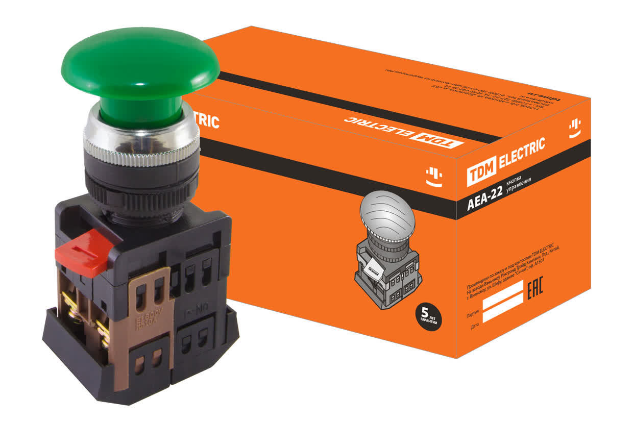 Кнопка грибовидная TDM ELECTRIC SQ0704-0016 AEА-22 зеленый